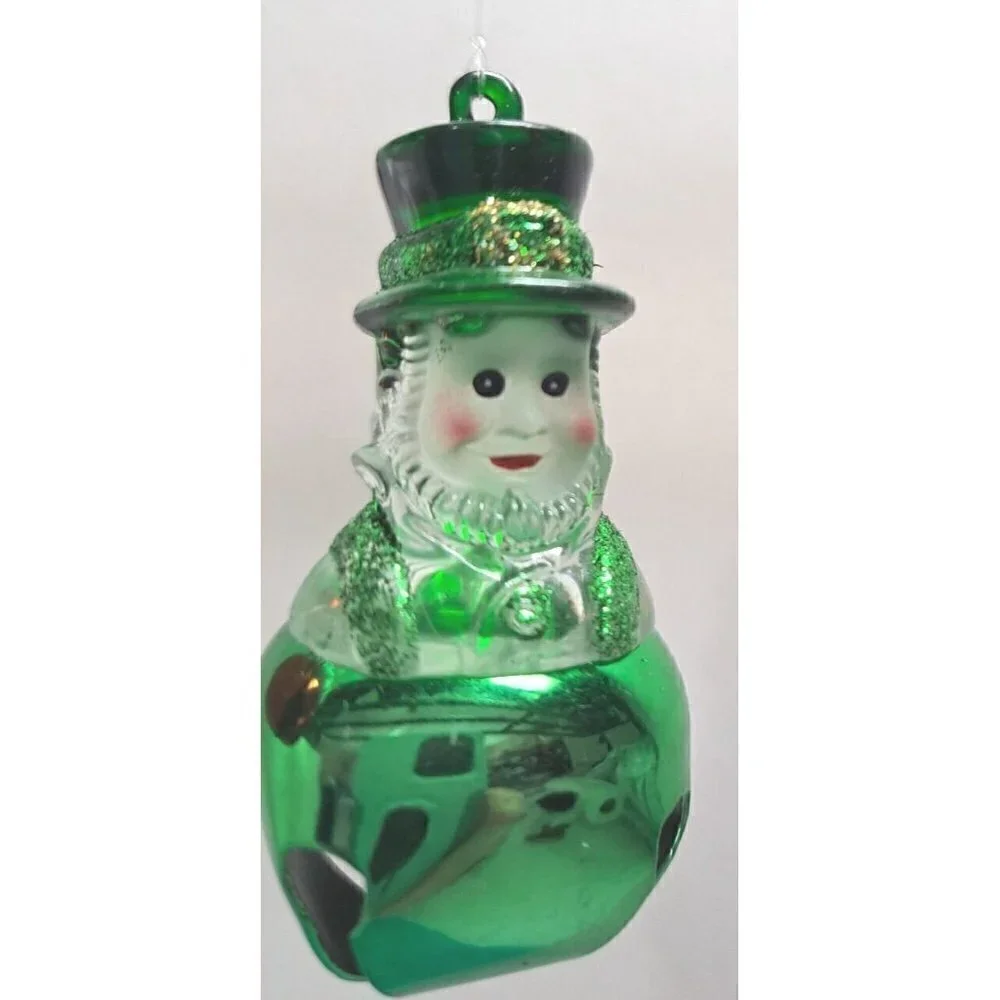 Lot of 3 Jingle Bell Ornaments - Red Snowman, Green Leprechaun, Green Plain Bell